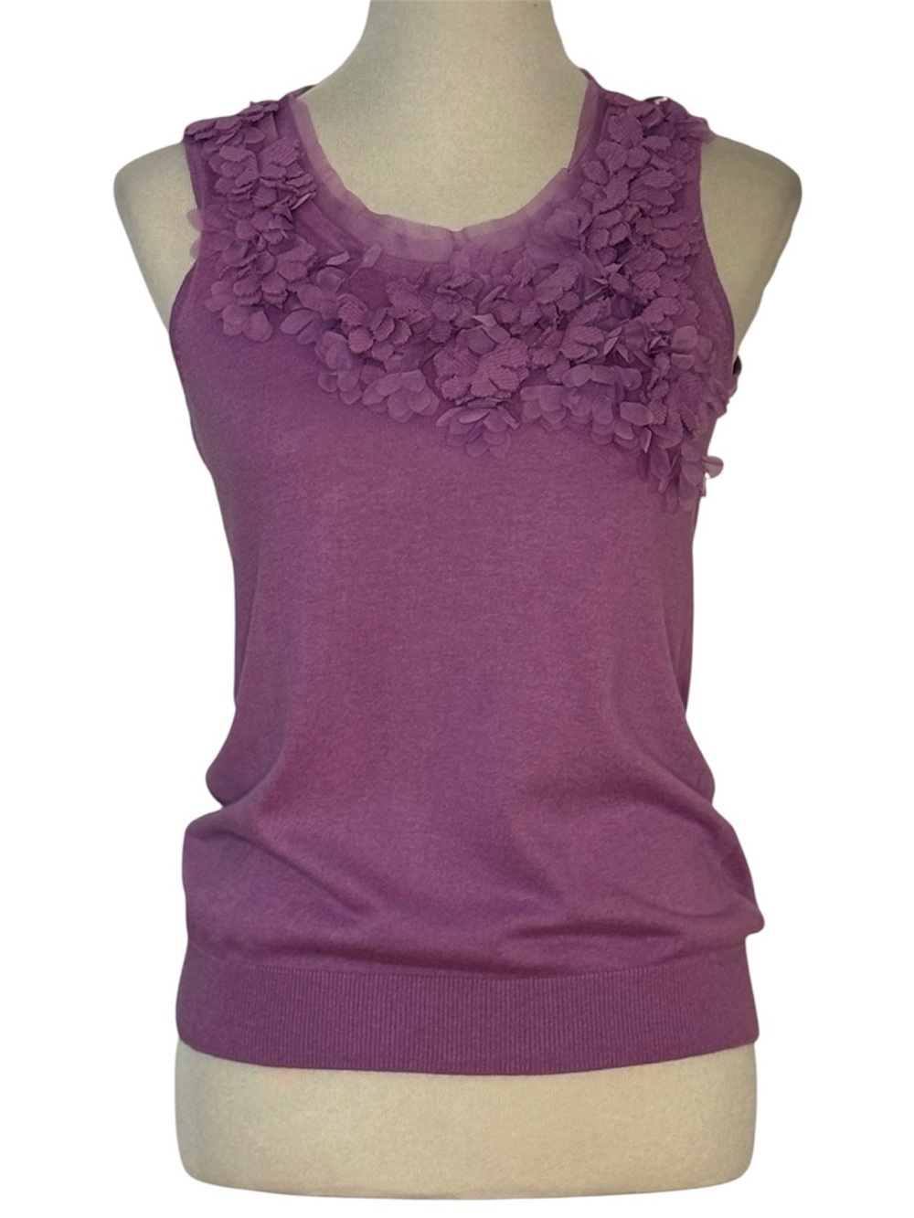 Talbots Purple 3D Floral Sleeveless Sweater Tank Top Small Cotton Blend